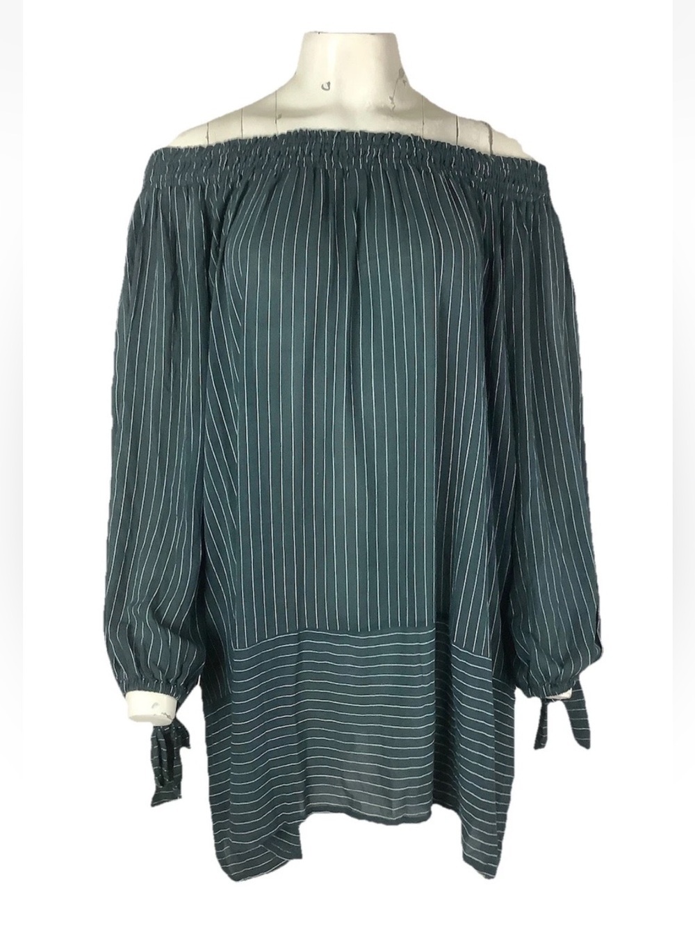 Faithfull the Brand Sz 6 Morningbell Off Shoulder Mini Dress Blue Striped